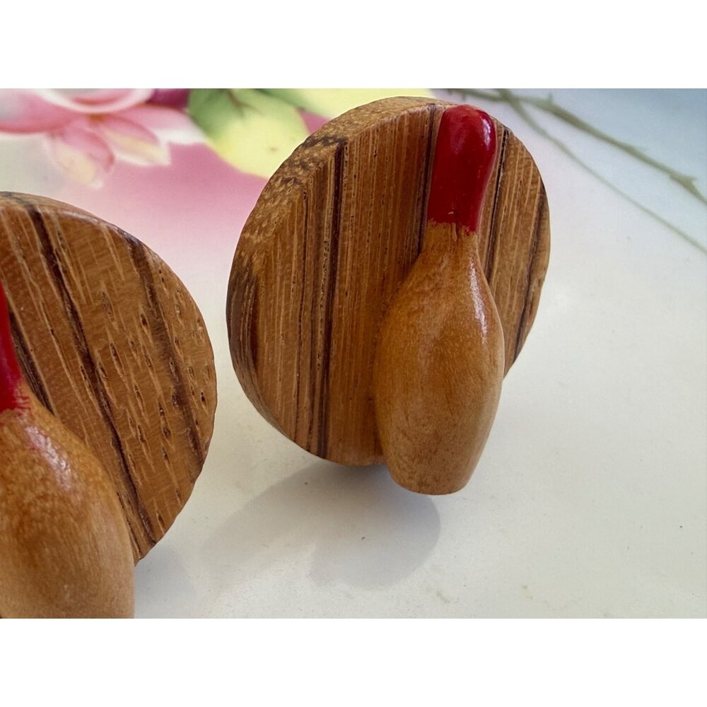 Vintage MCM Wood Wooden Earrings Bowling Pins Clip on - Picture 3 of 7